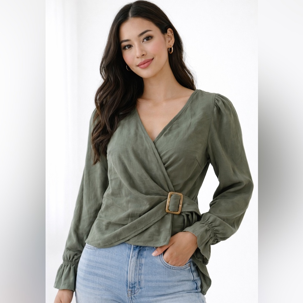 Joe & Elle Olive Green Wrap Blouse